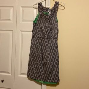 Gray and white dress with green lining